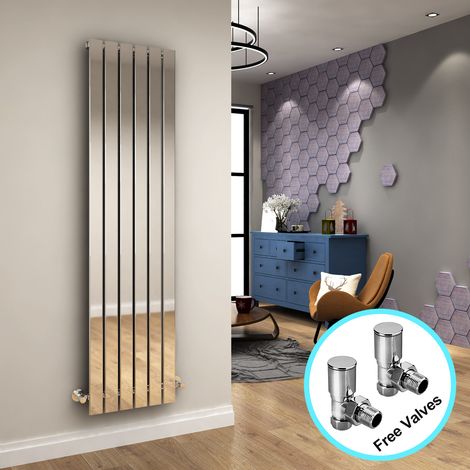 ELEGANT Wall/Floor Mounted Designer Radiator 1800x452mm Vertical Chrome Single Central Heating Rad with Angled Radiator Valve (1/5)