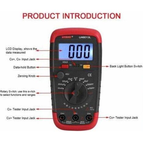 Capacimètre numérique - - 0,1 pF - 20000 uF - Rétroéclairage LCD - Veste de protection - Affichage max 1999 (1/4)