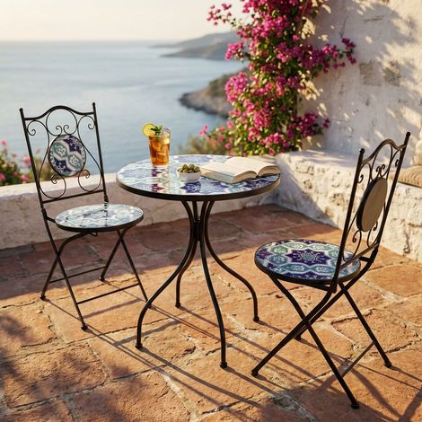 PICASSO - set due sedie pieghevoli e tavolo rotondo con decori (1/2)