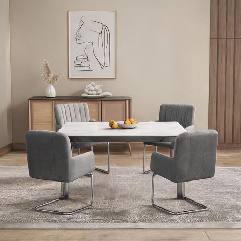 Chaises de salle à manger en vinyle gris avec piètement (1/5)