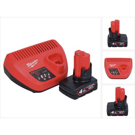 Kit de inicio de batería Milwaukee M12 NRG-401: 1 batería de iones de litio de 12 V, 4,0 Ah / 4000 mAh + cargador C12 C