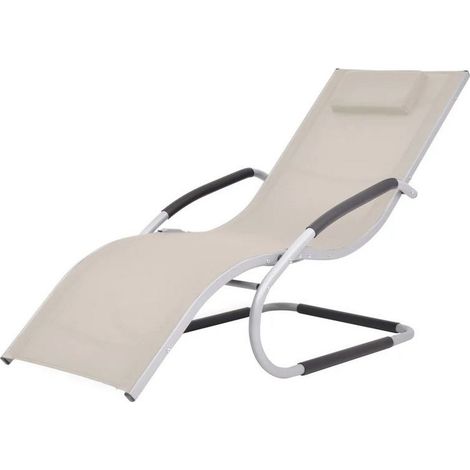 Chaise longue textilène beige et métal gris Lensar (1/3)
