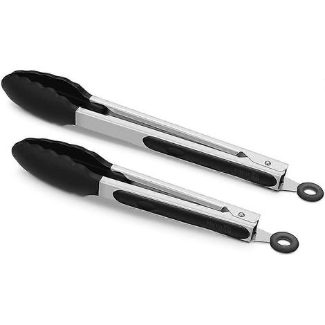 Lot de 2 pinces de cuisine noires, en silicone de qualité supérieure sans BPA et acier inoxydable antiadhésif (1/5)