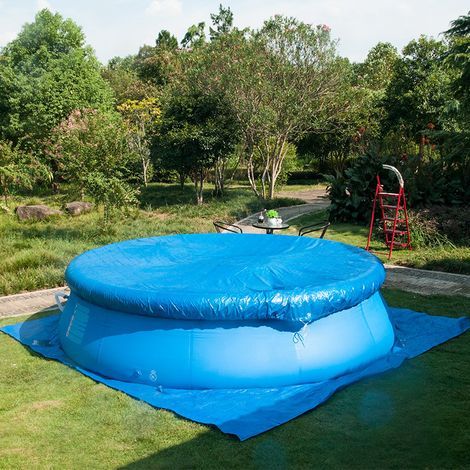 Couverture de piscine - 500 cm de diamètre (convient aux piscines de 457 cm de diamètre) - Film à bulles PE épais – imperméable, anti-poussière, indéchirable – protection de piscine (1/5)