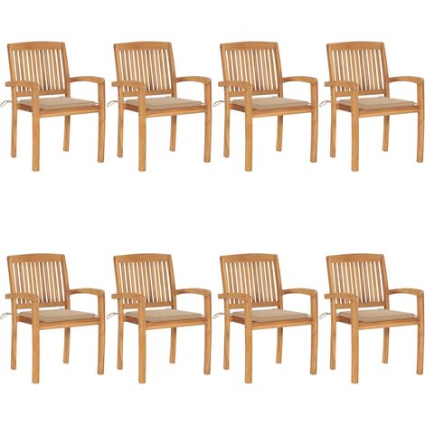 Lot de 8 Chaises/Fauteuils de jardin empilables avec coussins Teck solide -TF12683 (1/5)