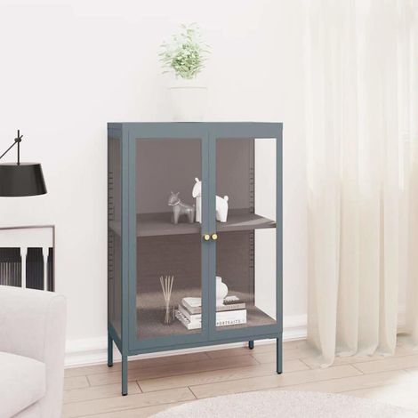 vidaXL Buffet Anthracite 75x35x105 cm Acier et verre (1/5)