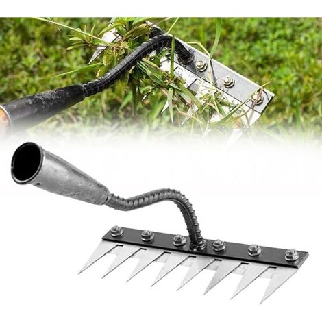 Râteau de désherbage en acier au manganèse forgé – 8 dents pour déchaumage – Tête détachable – Conception ergonomique pour confort - 8-Dents (1/4)