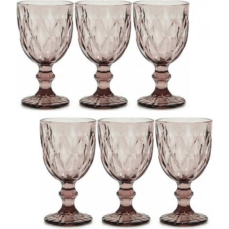 Set 6 Calici Colorati in Pasta di Vetro Rosa 26cl Bicchieri Pink per Acqua vino Design Vintage Crystal diamante eleganti a tavola in casa o uso professionale
