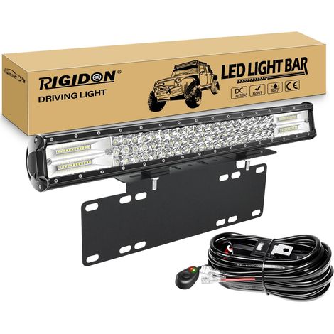 58cm 23 pouces 324W barre led 4x4 avec 12V faisceau kit et support 37cm support de plaque d'immatriculation, aluminium, étanche, pour offroad Véhicules Voiture camions SUV, barre lumineuse led (1/5)