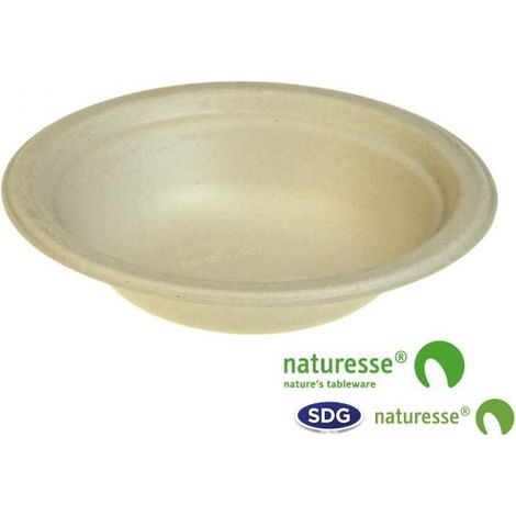 Assiette jetable Nature 400 ml avec bord en cellulose - 500 pièces - Ecobioshopping