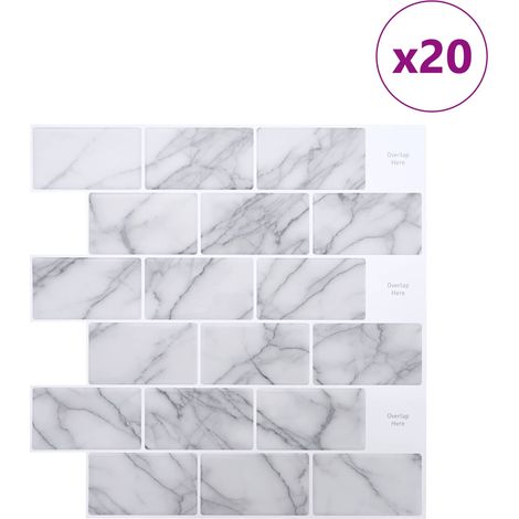 Carreaux de métro autocollants muraux cuisine salle de bain marbre blanc lot de 20 pièces (1/5)