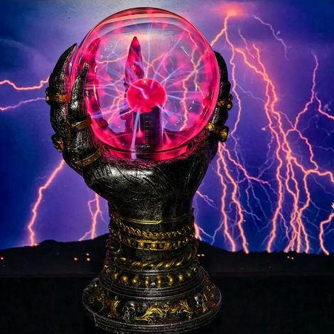 Boule de cristal d'Halloween : Main magique (noire, une main avec anneau, lampe à ions statiques alimentée par USB) (1/2)
