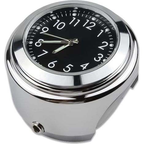 Horloge de guidon de moto à quartz pour guidon de moto - Horloge universelle - Calendrier de vélo - Chromé - étanche à l'eau - étanche à la poussière - Thermomètre de guidon (noir) (1/5)