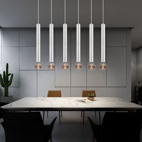 Lampe à suspension pour table à manger, lampe suspendue à 6 flammes, lampe de table à manger réglable en hauteur, métal blanc, 6 douilles E27, LxH 110x150 cm (1/5)