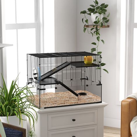Noire hami - Cage à hamsters de 23,5", cage à gerbilles avec bassin en verre pour petits hamsters