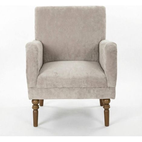 Poltrona da salotto 1 posto con schienale alto in lino grigio e gambe in legno (1/5)
