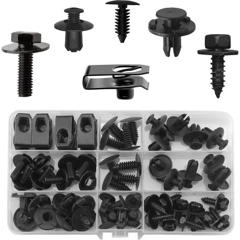 Lot de 60 boulons universels pour capot de voiture, clips de fixation, rivets en plastique, vis taraudeuses hexagonales, écrous de pare-chocs (1/5)