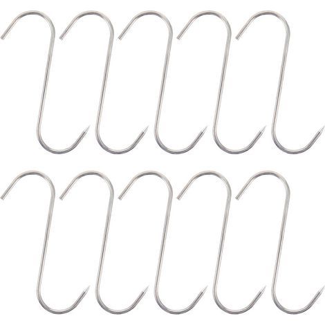 Set mit 10 Metzgerhaken für die Fleischverarbeitung (Speck, Schinken usw.) – 13 x 10 x 0,4 cm – Silber (1/4)