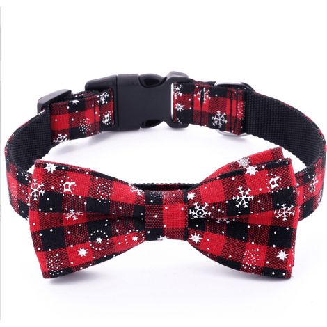 Collier chien Noël nœud papillon, motif tartan flocons de neige classique, collier animal doux pour chiot réglable, taille L 3,0x60cm rouge, pour petit moyen grand chien (1/4)
