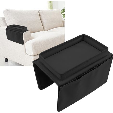 Tablette pour Sofa [Plateau Multifonction] 600D Oxford avec Poches Organisateur pour Canapé Noir (1/5)