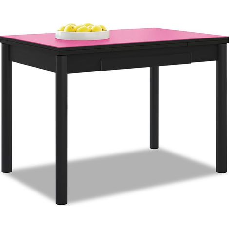 Table de Cuisine Extensible - Structure Noire - Couleur Rose - Idéale pour Les Petits espaces - Dimensions : 90 x 50 cm - Extensible : 140 x 50 cm (1/5)