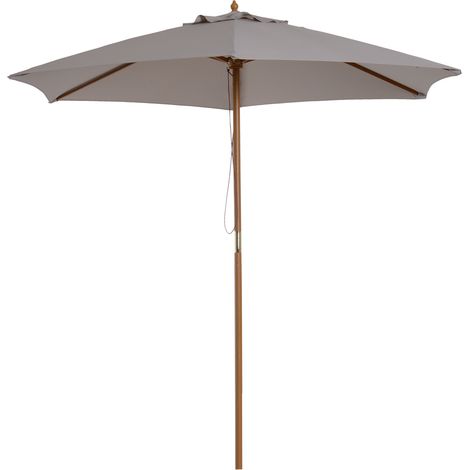 Parasol Ø 250 cm, parasol à poulie, parasol de balcon, parasol de plage en bambou, résistant au vent, parasol de marché, protection solaire pour balcon, terrasse, jardin, gris