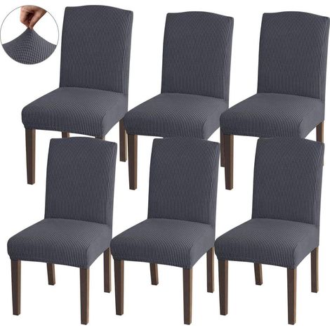 Stuhlhussen Jacquard Passform Protektoren Esszimmer Set von 6 Grau (1/5)