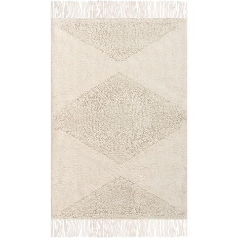 Tapis Bohème en Coton 60 x 90 cm Accessoire Décoratif pour Enfants Beige Khonoma (1/5)