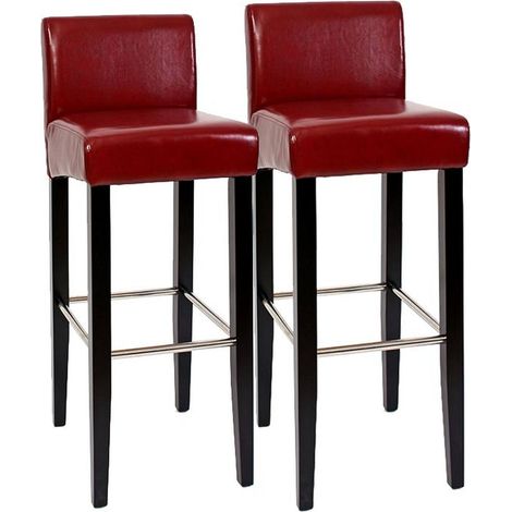 Coppia sgabelli alti bar lounge con poggiapiedi N25 pelle rivestita 37x44x102cm rosso