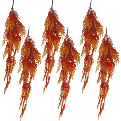 6 x 100cm Artificial Hanging Maidenhair Fern Plant Autumn Orange - Premium Quality (1/5)