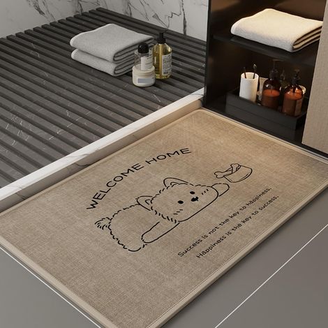 Tapis de Bain Absorbant à Séchage Rapide, Antidérapant, Entretien Facile, 40 x 60 cm, Beige motif chat au trait (1/4)