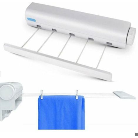 Corde à linge rétractable 5 fils ABS – Extensible jusqu'à 3,75 m – Charge max 8 kg – Installation facile entre murs (1/4)