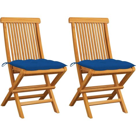 Chaises de jardin et coussins bleu lot de 2 Bois de teck massif (1/5)