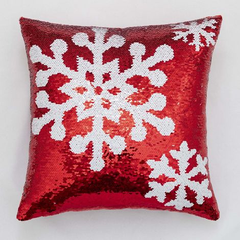Housse De Coussin À Paillettes Réversible - Motif Flocon De Neige Et Tête De Renne - 40 X 40 Cm - Pour Décoration De Noël (1/2)