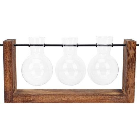 Vase en Bois et Verre d'art à Trois Flacons, Support Bois (1/5)