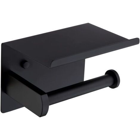 QORVA-Porte Papier Toilette Noir Mural en Acier Inoxydable Distributeur Papier avec Tablette pour Salle de Bain Cuisine