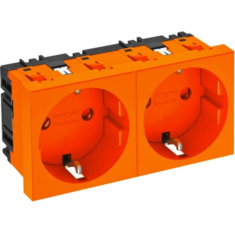 OBO Bettermann Presa 0°, 2 volte con contatto di protezione 250V, 10/16A Policarbonato arancio puro RAL 2004, 6120024