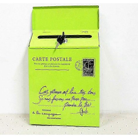 Boîte aux lettres murale vintage en fer forgé (plusieurs couleurs disponibles) - Vert petites lettres (1/4)