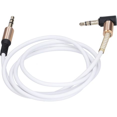 Câble Audio Auxiliaire Auto Stéréo 3.5mm Mâle-Mâle Coude Métallique, Extension Casque 1m/3.3ft Blanc (1/5)