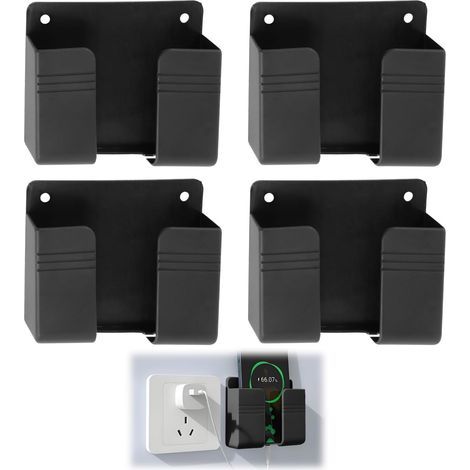4er-Set selbstklebende Wandhalterungen für Mobiltelefone, Wandhalterung mit Ladeanschluss, ideal für Fernbedienungen und kleine Gegenstände, Schwarz (1/5)