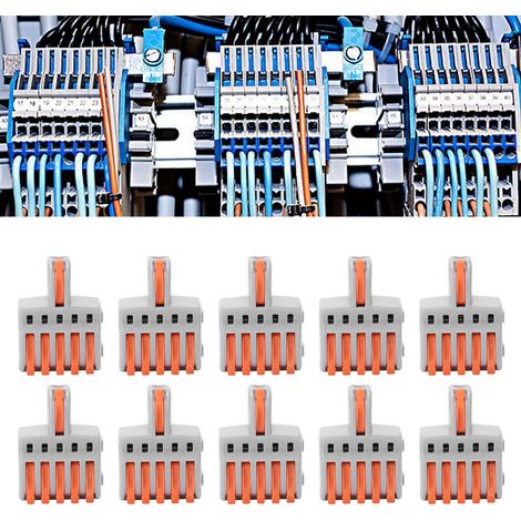 Lot de 20 borniers à connexion rapide de type T, connecteurs répartiteurs à bouton-poussoir, connecteurs parallèles, une entrée, cinq sorties, gris SPL-F15A, orange (1/5)