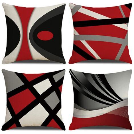 BUNTHAUS 4 Pièces 45x45cm Housse de Coussin Géométrique Moderne Coussin Rouge Noir Gris Coussin Canapé Decoratif Irrégulier Rayures Taie d'oreiller Double Face Coussin Deco pour Maison Salon Chambr (1/5)