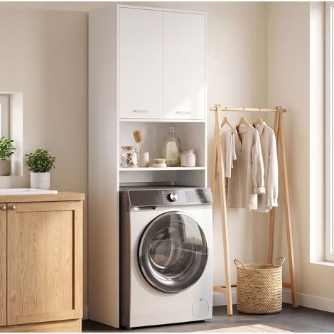 Mobile bagno alto per lavatrice, 66 x 24 x 191 cm, bianco DESVIAE (1/5)