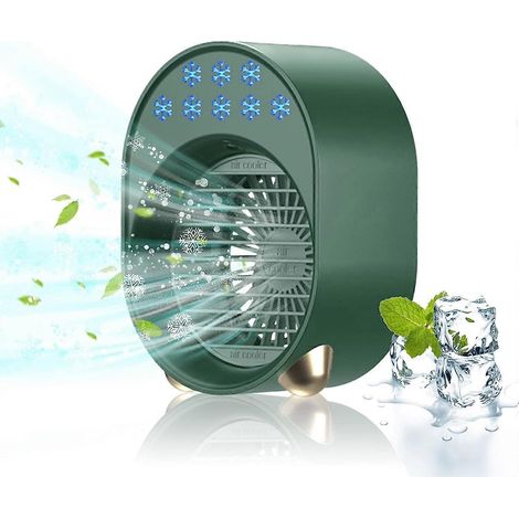 Mini climatiseur portable, ventilateur silencieux pour chambre, mini climatiseur portable rechargeable par USB avec humidificateur d'air intégré 2400 mAh 4 en 1 (1/4)