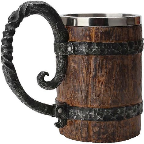 Bierkrug im Holz-Look, Bierbecher in Holzfass-Optik, doppelwandig