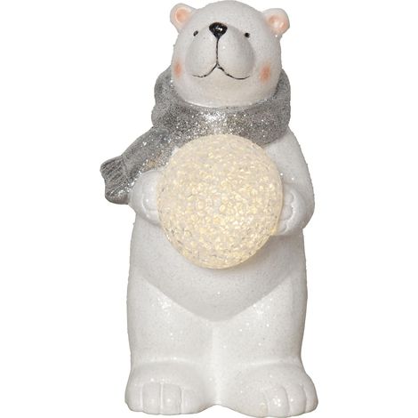 Weihnachtsleuchte Eisbär ,Polare' mit Leuchtkugel, Batterien + Timer, weiß, H 20,5cm (1/5)