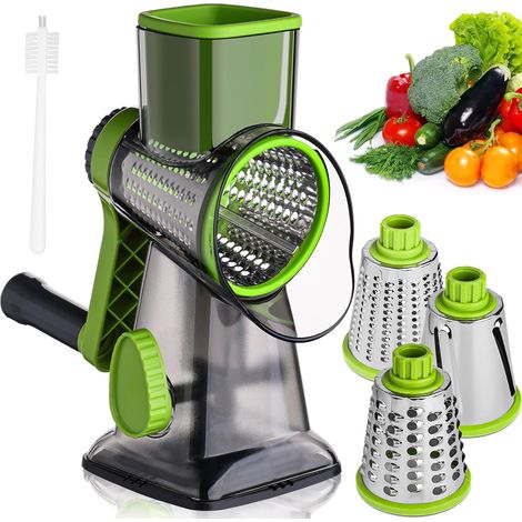Râpe à fromage rotative, râpe à fromage avec poignée et 3 lames interchangeables, trancheuse manuelle de cuisine pour légumes de cuisine, vert pour fruits et noix