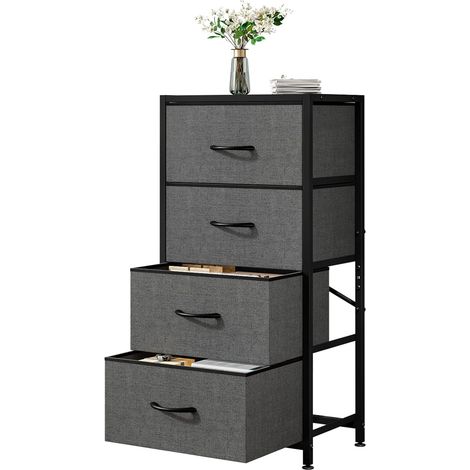 Commode de Rangement, Tour de Rangement en Tissu, Cadre en Métal, Style Moderne de 43 x 28,5 x 78 CM avec 4 Tiroirs, Meuble de Rangement pour Salon, Chambre, Couloir (1/5)