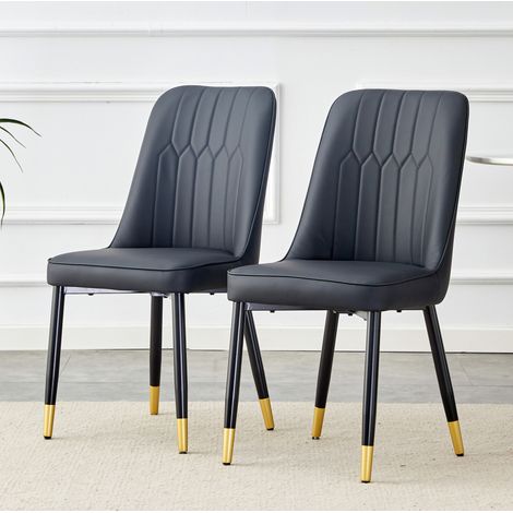 Chaise de salle a manger en metal et PU noir, dossier ergonomique, 43 x 41,5 x 37 cm (1/5)