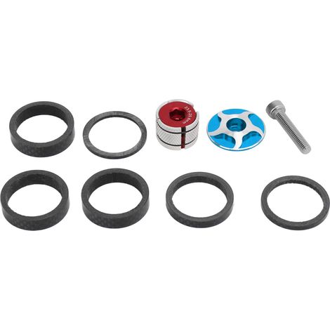 CANSUCC Jeu d'entretoises de potence vélo avec bouchon supérieur et cône d'expansion pour fourche avant diamètre 28,6 mm, bleu (1/5)